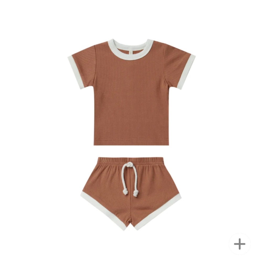 Quincy Mae Ribbed organic shortie set (Grey colour)
